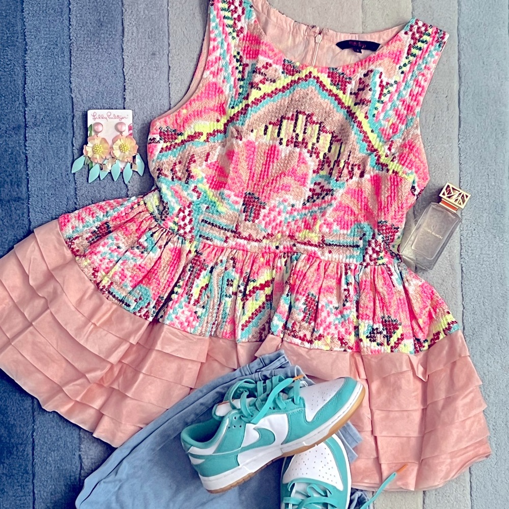 Anthropologie Fish Fry Manish Arora Daksha Stitch Embroidered Peplum PINK size 8